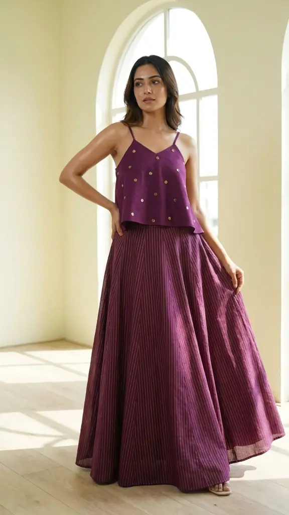 Striped Ghagra with Sleeveless top